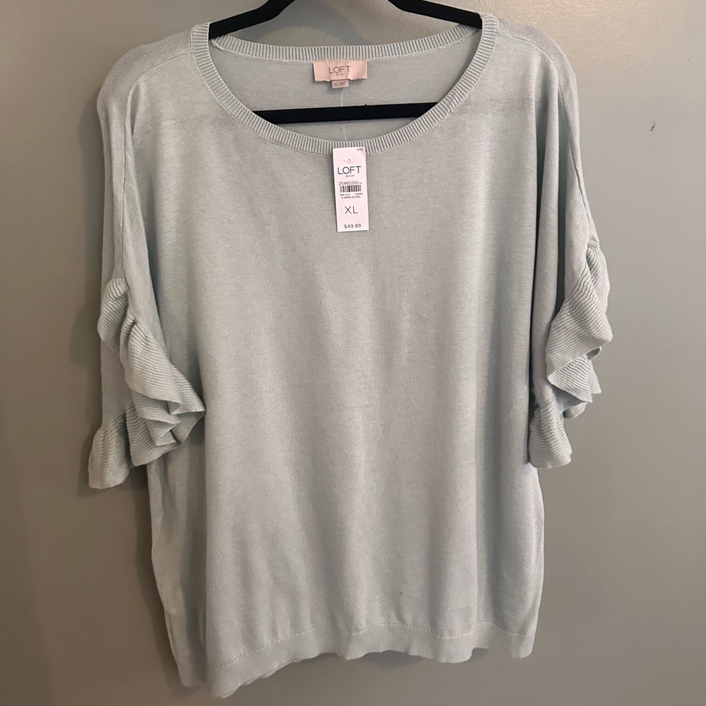 LOFT Light Blue Ruffle Sleeve Top